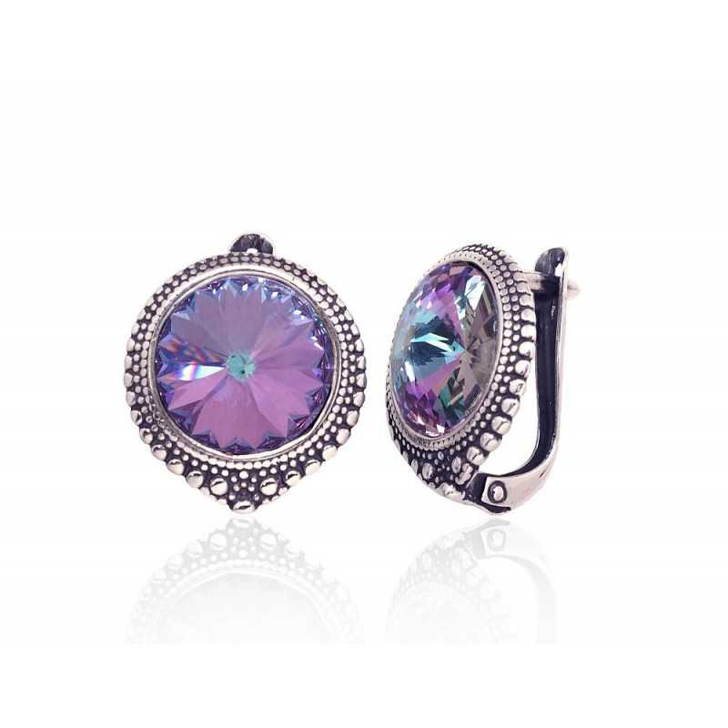 Sudraba auskari ar  angļu  slēdzēju 2202973(POx-Bk)_SV-MIXLV, Sudrabs	925°, oksids (pārklājums), Kristāli 