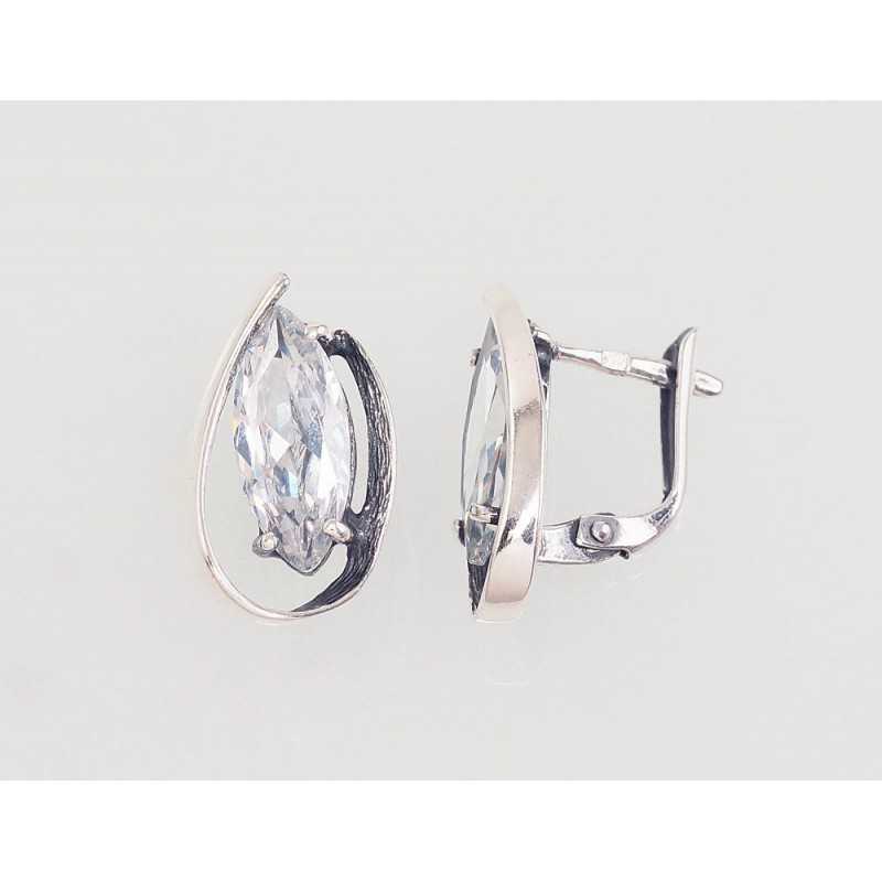 Sudraba auskari ar  angļu  slēdzēju 2203047(POx-Bk)_CZ, Sudrabs	925°, oksids (pārklājums), Cirkoni 