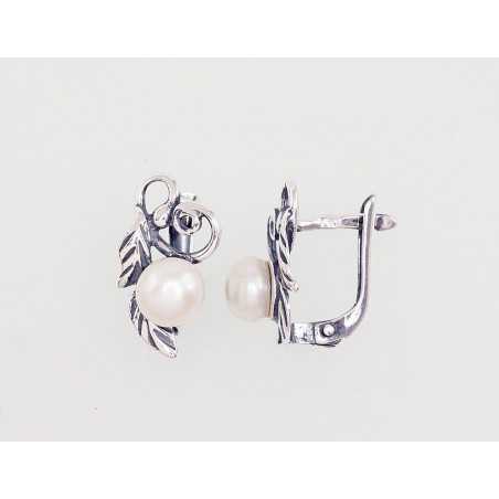 Sudraba auskari ar  angļu  slēdzēju 2203069(POx-Bk)_PE, Sudrabs	925°, oksids (pārklājums), Pērles 