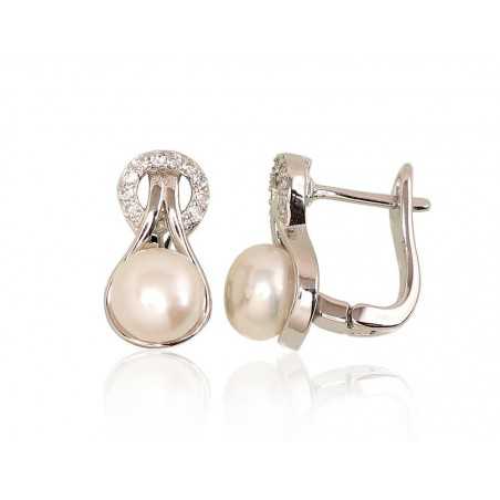 Sudraba auskari  2203147(PRh-Gr)_CZ+PE, Sudrabs	925°, rodijs (pārklājums), Cirkoni , Pērles 