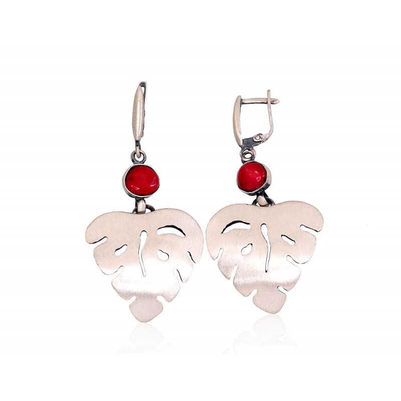 Sudraba auskari 2203265(Matt+POx-MattBk)_CO, Sudrabs	925°, oksids (pārklājums), Korallis 