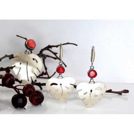 Sudraba auskari 2203265(Matt+POx-MattBk)_CO, Sudrabs	925°, oksids (pārklājums), Korallis 