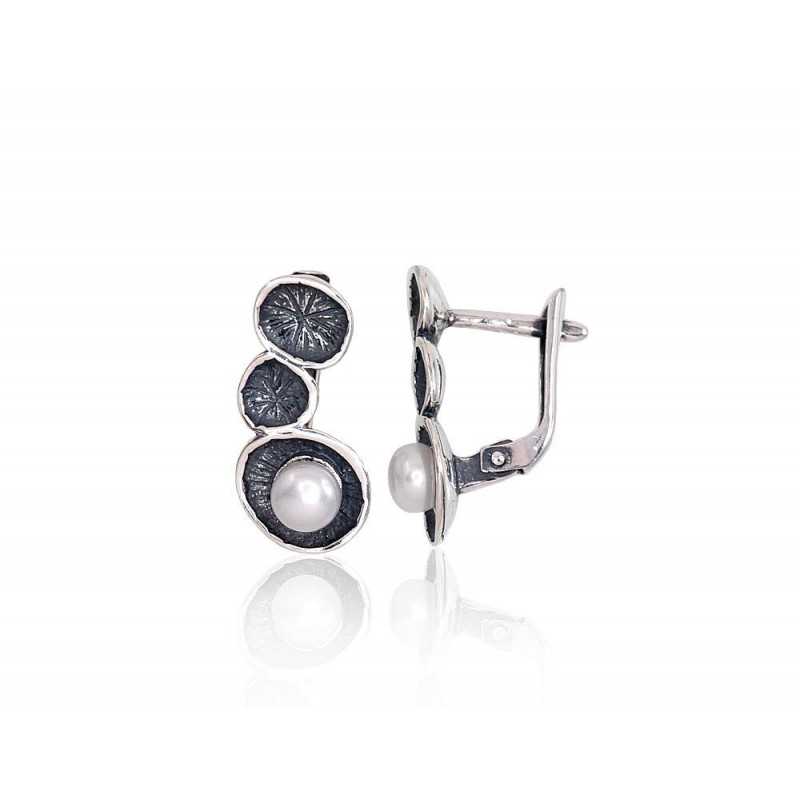 Sudraba auskari  2203275(POx-Bk)_PE, Sudrabs	925°, oksīds (pārklājums), Pērles 