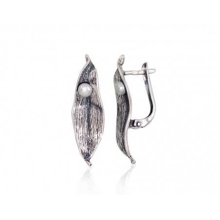 Sudraba auskari ar  angļu  slēdzēju 2203276(POx-Bk)_PE, Sudrabs	925°, oksids (pārklājums), Pērles 