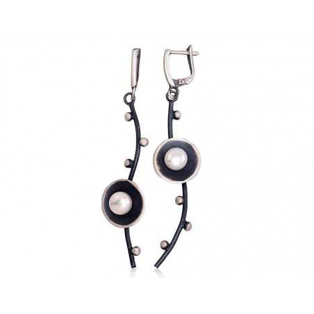 Sudraba auskari ar angļu slēdzēju 2203284(Matt+POx-MattBk)_PE, Sudrabs	925°, oksids (pārklājums), Pērles 