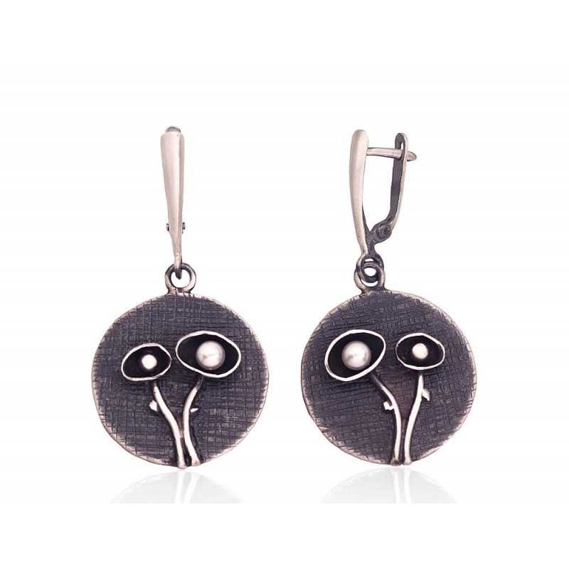 Sudraba auskari 2203493(Matt+POx-MattBk)_PESN, Sudrabs	925°, oksids (pārklājums), Pērles (sint.) 