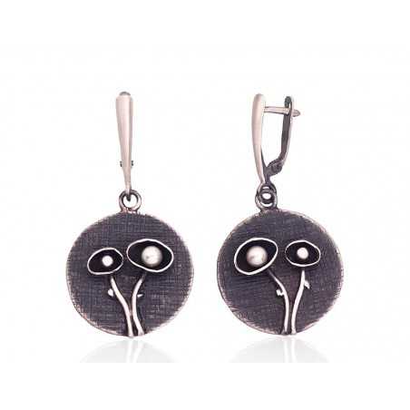 Sudraba auskari 2203493(Matt+POx-MattBk)_PESN, Sudrabs	925°, oksids (pārklājums), Pērles (sint.) 