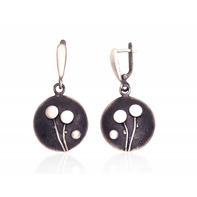 Sudraba auskari 2203495(Matt+POx-MattBk)_PE, Sudrabs	925°, oksids (pārklājums), Pērles 