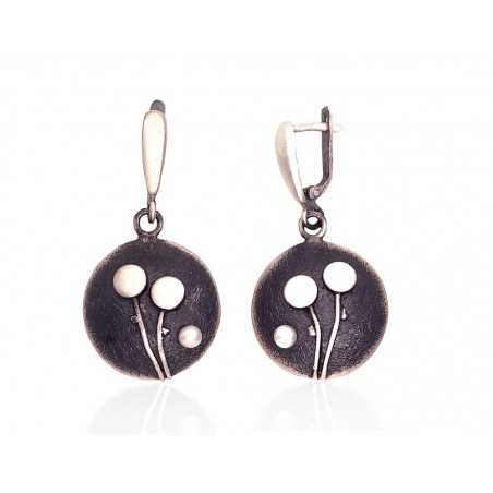 Sudraba auskari 2203495(Matt+POx-MattBk)_PE, Sudrabs	925°, oksids (pārklājums), Pērles 