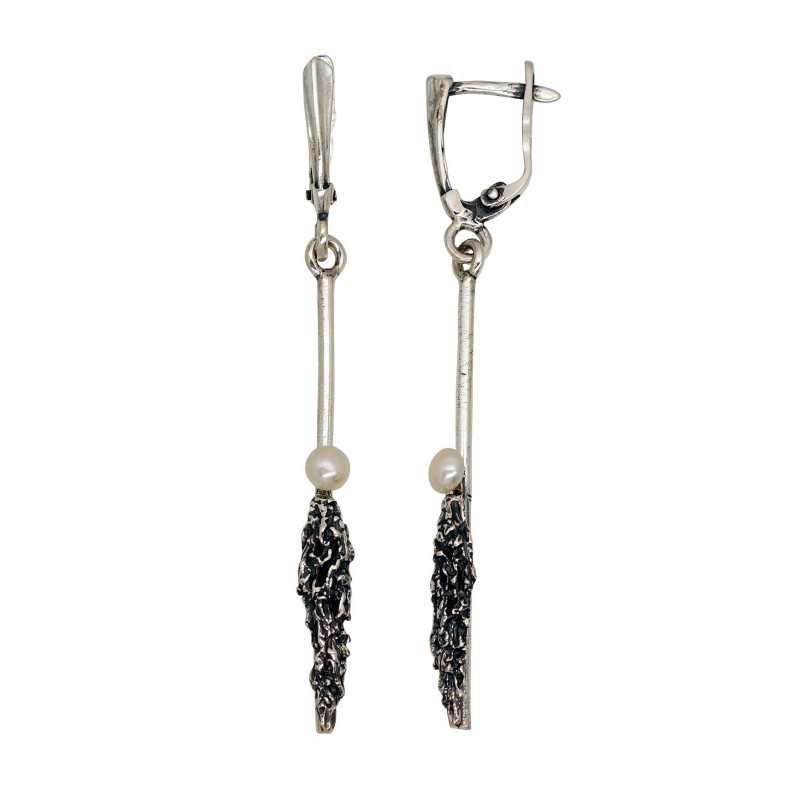 Sudraba auskari 2203504(POx-Bk)_PE, Sudrabs	925°, oksids (pārklājums), Pērles 