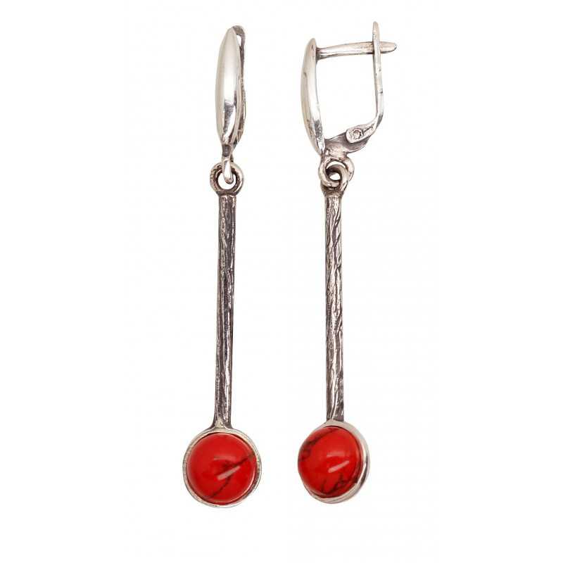 Sudraba auskari 2203514(POx-Bk)_COX, Sudrabs	925°, oksids (pārklājums), Korallis (Imitācija) 