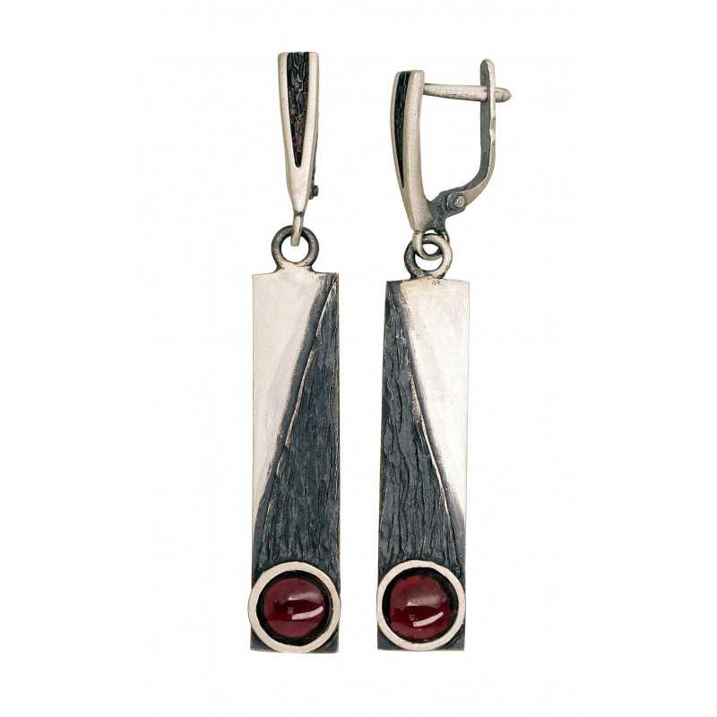 Sudraba auskari 2203517(Matt+POx-MattBk)_GR-2, Sudrabs	925°, oksids (pārklājums), Granāts 
