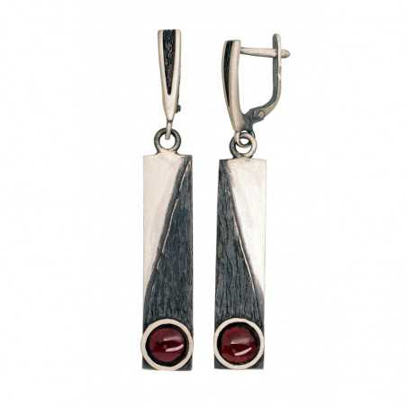 Sudraba auskari 2203517(Matt+POx-MattBk)_GR-2, Sudrabs	925°, oksids (pārklājums), Granāts 