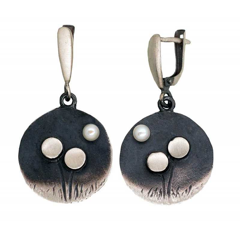 Sudraba auskari 2203534(Matt+POx-MattBk)_PE, Sudrabs	925°, oksids (pārklājums), Pērles 