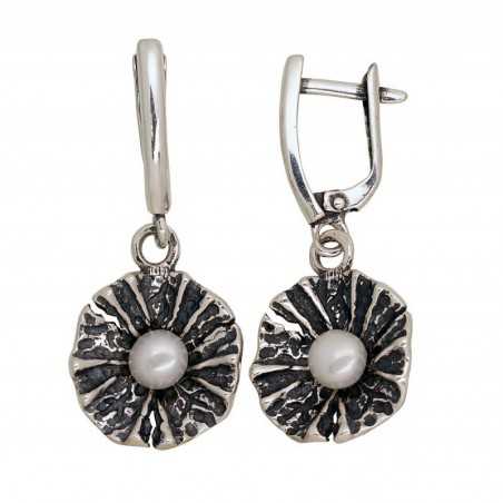 Sudraba auskari ar  angļu  slēdzēju 2203541(POx-Bk)_PE, Sudrabs	925°, oksids (pārklājums), Pērles 
