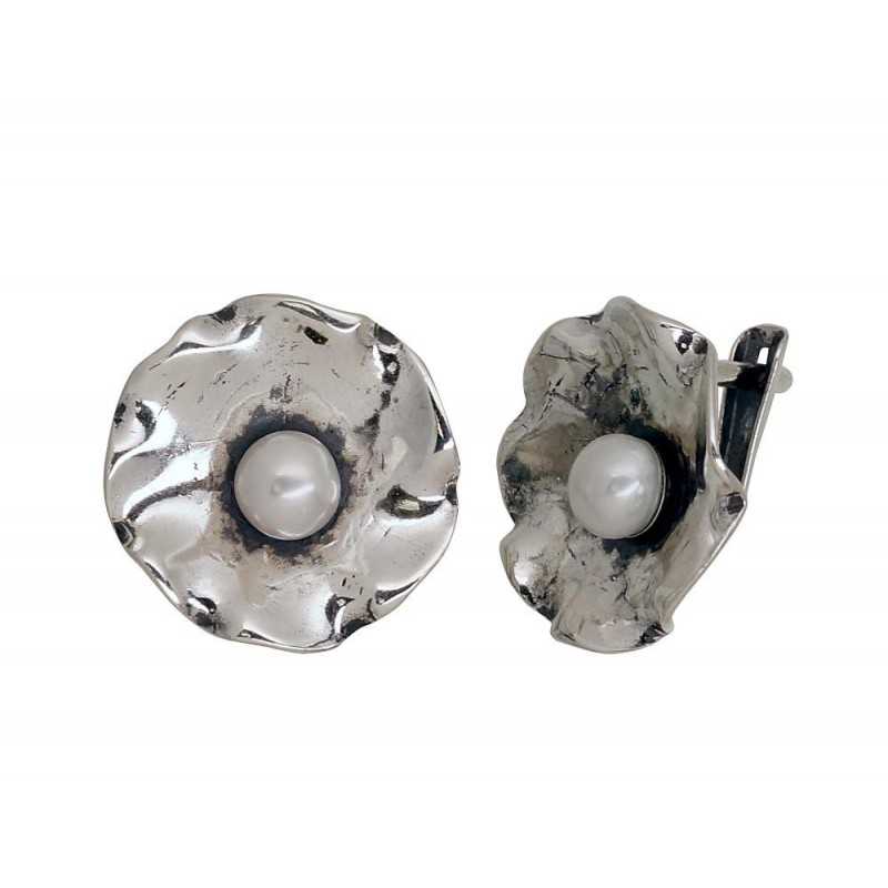 Sudraba auskari ar  angļu  slēdzēju 2203543(POx-Bk)_PE, Sudrabs	925°, oksids (pārklājums), Pērles 