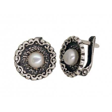 Sudraba auskari ar  angļu  slēdzēju 2203544(POx-Bk)_PE, Sudrabs	925°, oksids (pārklājums), Pērles 