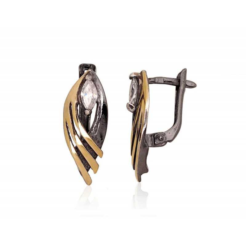 Sudraba auskari 2203581(PRh-Bk+PAu-Y)_CZ, Sudrabs	925°, rodijs (pārklājums)/, dzeltenais zelts (pārklājums), Cirkoni 