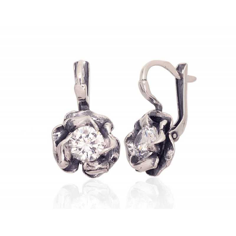 Sudraba auskari ar  angļu  slēdzēju 2203587(POx-Bk)_CZ, Sudrabs	925°, oksids (pārklājums), Cirkoni 