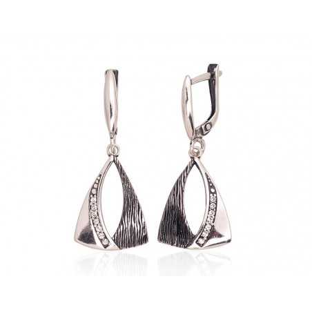 Sudraba auskari ar  angļu  slēdzēju 2203602(POx-Bk+PRh-Bk)_CZ, Sudrabs	925°, rodijs (pārklājums)/, oksids (pārklājums), Cirkoni