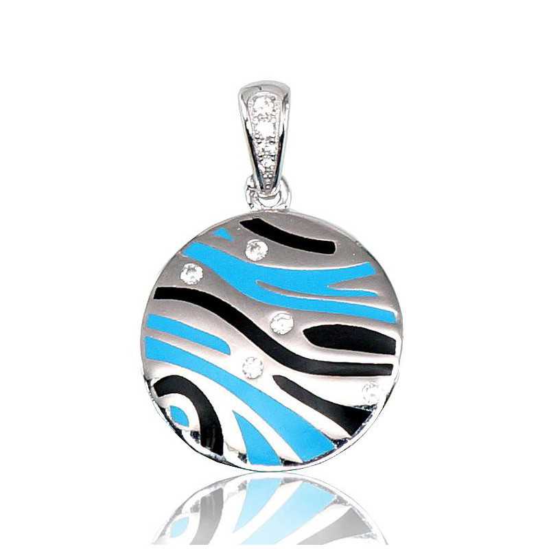 Sudraba kulons 2300714(PRh-Gr)_CZ+ML-B+ML-BK, Sudrabs	925°, rodijs (pārklājums), Cirkoni , Juvelieru emalja 